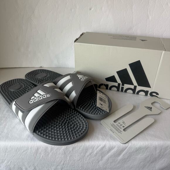 NIB Adidas Adissage Post Workout Massage Slides Men's Size 18 Gray Adjustable - Picture 2 of 7